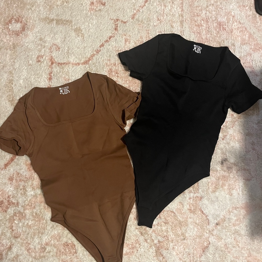 Women's Black and Brown Bodysuit Tops
